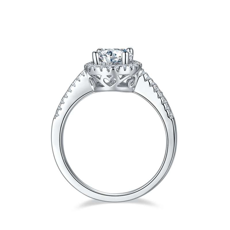 直臂豪华圆包S925银镀白金MoissaniteWomen's Ring1ctD级